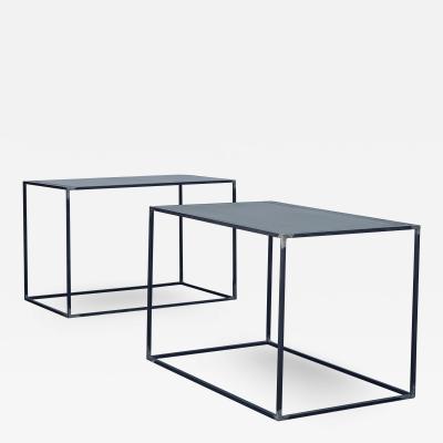  Design Fr res Pair of Large Minimalist Filiforme Patinated Steel End Tables by Design Fr res