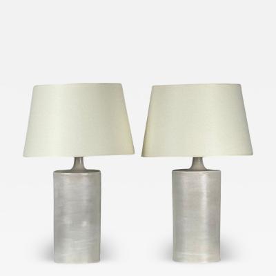  Design Fr res Pair of Large Satin White Rouleau Ceramic Table Lamps by Design Fr res