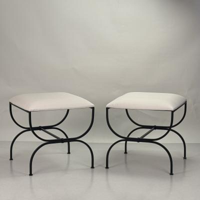 Design Fr res Pair of Large Strapontin Cream Horsehair Stools by Design Fr res