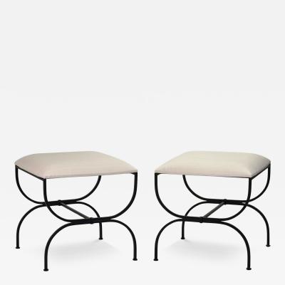  Design Fr res Pair of Large Strapontin Cream Horsehair Stools by Design Fr res