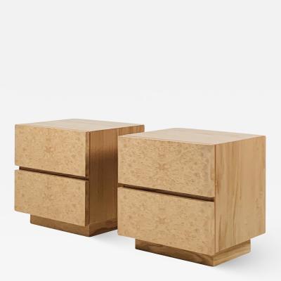  Design Fr res Pair of Minimalist Amboine Burl Wood Nightstands by Design Fr res