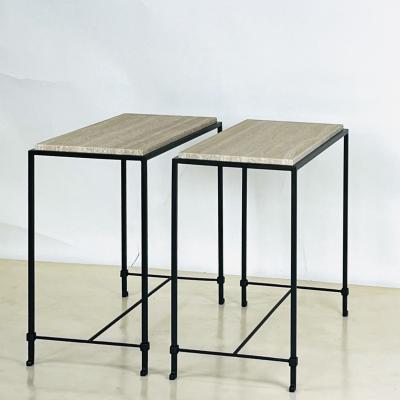  Design Fr res Pair of Narrow Diagramme Travertine End Tables by Design Fr res