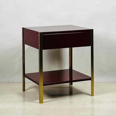  Design Fr res Pair of Narrow Laque Oxblood Lacquer and Brass Night Stands by Design Fr res