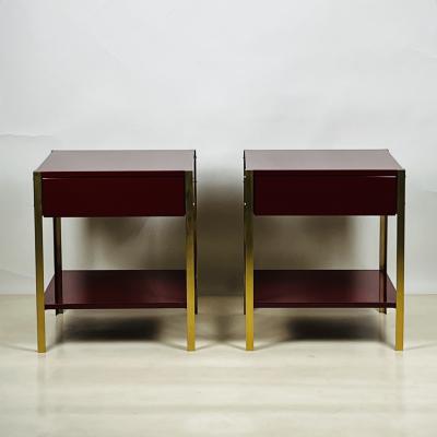  Design Fr res Pair of Narrow Laque Oxblood Lacquer and Brass Night Stands by Design Fr res