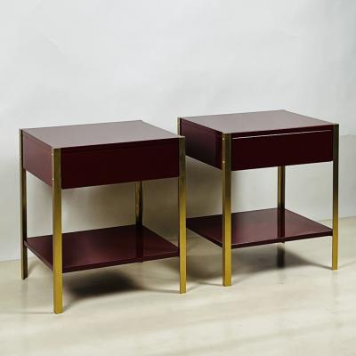  Design Fr res Pair of Narrow Laque Oxblood Lacquer and Brass Night Stands by Design Fr res