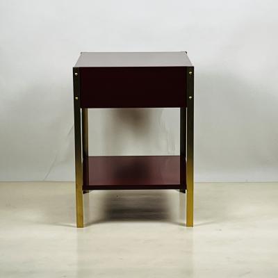  Design Fr res Pair of Narrow Laque Oxblood Lacquer and Brass Night Stands by Design Fr res