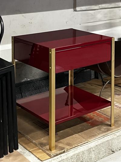  Design Fr res Pair of Narrow Laque Oxblood Lacquer and Brass Night Stands by Design Fr res