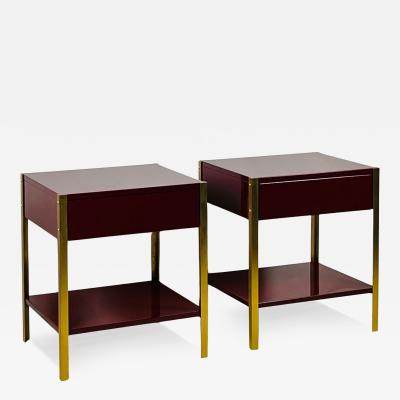  Design Fr res Pair of Narrow Laque Oxblood Lacquer and Brass Night Stands by Design Fr res