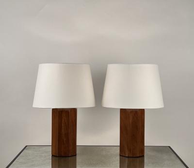  Design Fr res Pair of Octogone Walnut Table Lamps with Parchment Shades by Design Fr res