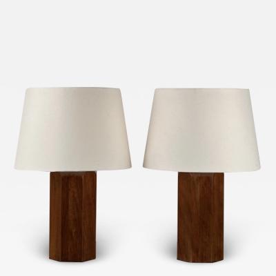  Design Fr res Pair of Octogone Walnut Table Lamps with Parchment Shades by Design Fr res