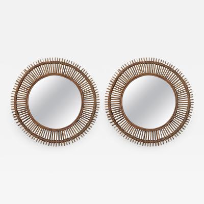  Design Fr res Pair of Oculus Round Rattan Convex Mirrors