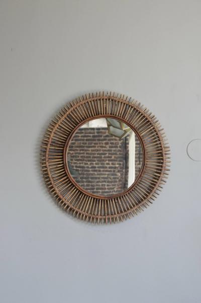  Design Fr res Pair of Oculus Round Rattan Mirrors
