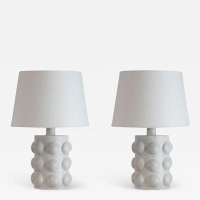  Design Fr res Pair of Pastille Satin White Glazed Ceramic Table Lamps by Design Fr res