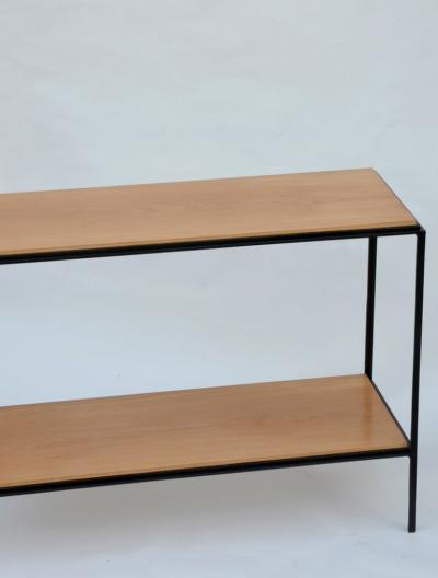  Design Fr res Pair of Rectiligne Narrow Iron and Oak End Tables