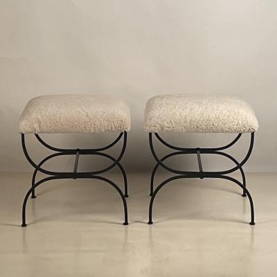  Design Fr res Pair of Shearling Strapontin Stools by Design Fr res