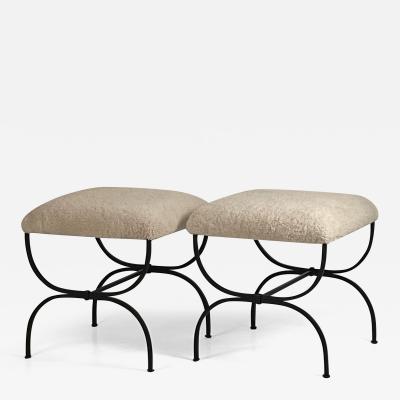  Design Fr res Pair of Shearling Strapontin Stools by Design Fr res