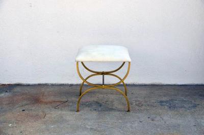  Design Fr res Pair of Strapontin Gilt Iron and Hide Stools