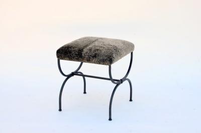 Design Fr res Pair of Strapontin Wrought Iron and Fur Stools