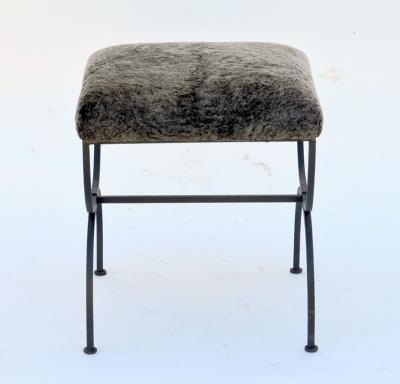  Design Fr res Pair of Strapontin Wrought Iron and Fur Stools