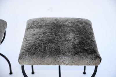  Design Fr res Pair of Strapontin Wrought Iron and Fur Stools