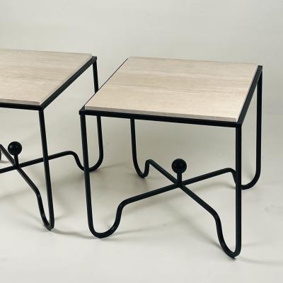  Design Fr res Pair of Tall Iron and Travertine Entretoise Side Tables by Design Fr res