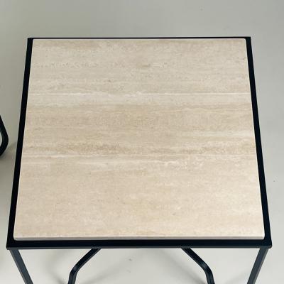  Design Fr res Pair of Tall Iron and Travertine Entretoise Side Tables by Design Fr res