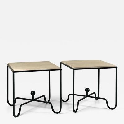  Design Fr res Pair of Tall Iron and Travertine Entretoise Side Tables by Design Fr res