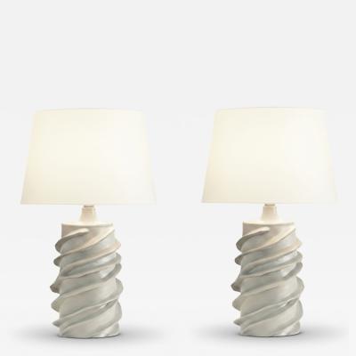  Design Fr res Pair of White Strates Ceramic Lamp by Design Fr res