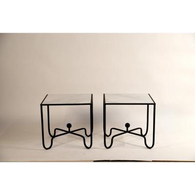  Design Fr res Pair of Wrought Iron and Marble Entretoise Side Tables by Design Fr res