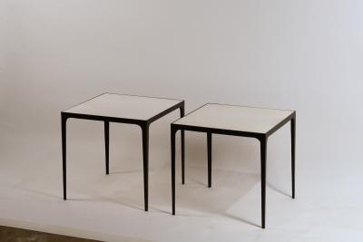  Design Fr res Pair of large Esquisse Wrought Iron and Parchment Side Tables by Design Fr res