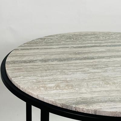  Design Fr res Round Diagramme Side Table or Gu ridon in Silver Travertine by Design Fr res