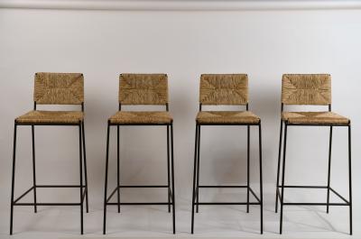 Design Fr res Set of 4 Campagne Steel and Rush Counter Stools by Design Fr res