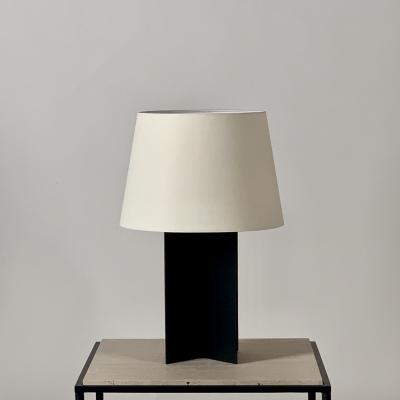  Design Fr res Set of Large Croisillon Matte Black Lamps and Entretoise Travertine Tables