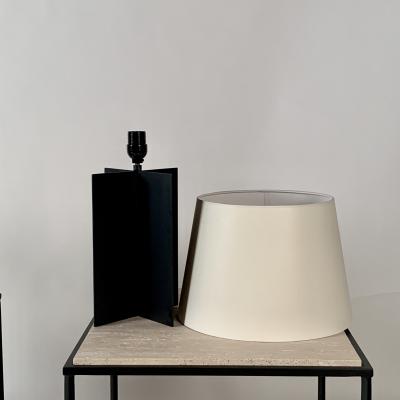  Design Fr res Set of Large Croisillon Matte Black Lamps and Entretoise Travertine Tables
