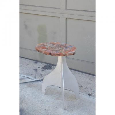  Design Fr res Seve Petrified Wood and Aluminium Side Table by Design Fr res