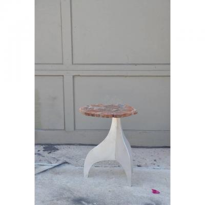  Design Fr res Seve Petrified Wood and Aluminium Side Table by Design Fr res