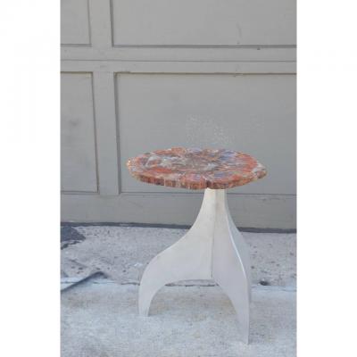 Design Fr res Seve Petrified Wood and Aluminium Side Table by Design Fr res