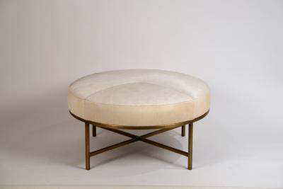  Design Fr res Small White Hide and Patinated Brass Tambour Ottoman by Design Fr res