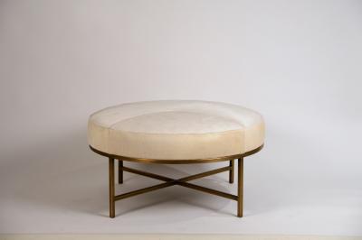  Design Fr res Small White Hide and Patinated Brass Tambour Ottoman by Design Fr res