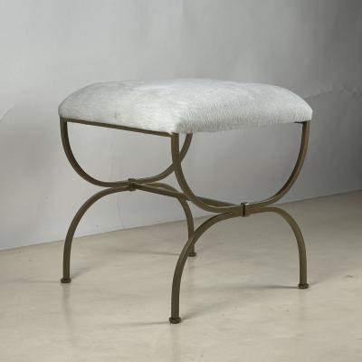 Design Fr res Strapontin Gilt Metal and White Hide Stool by Design Fr res