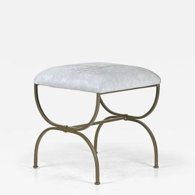  Design Fr res Strapontin Gilt Metal and White Hide Stool by Design Fr res