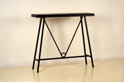  Design Fr res Trap ze Blackened Steel and Goatskin Console by Design Fr res