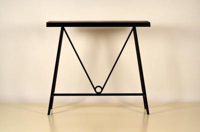  Design Fr res Trap ze Blackened Steel and Goatskin Console by Design Fr res