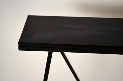  Design Fr res Trap ze Blackened Steel and Goatskin Console by Design Fr res