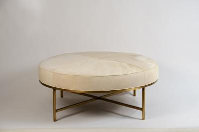  Design Fr res White Hide and Patinated Brass Tambour Ottoman by Design Fr res