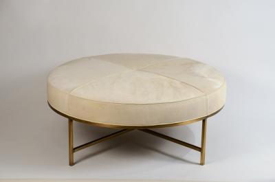  Design Fr res White Hide and Patinated Brass Tambour Ottoman by Design Fr res