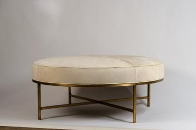  Design Fr res White Hide and Patinated Brass Tambour Ottoman by Design Fr res