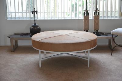  Design Fr res White and Beige Hide Tambour Ottoman or Coffee Table by Design Fr res