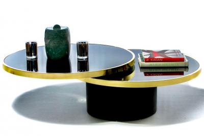  Design Institute America DIA Design Institute of America Black Brass Revolving Two Tier Coffee Table