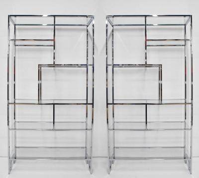  Design Institute America DIA Pair of Chrome Glass Etageres by Design Institute of America